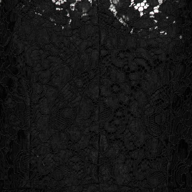 Pre Owned Dolce & Gabbana Black Cordonetto Lace Scalloped Hem Fitted Dress M