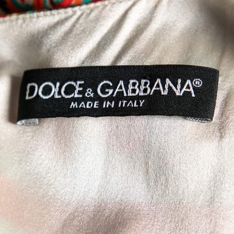 Pre Owned Dolce & Gabbana Multicolor Oriental Fan Print Silk Dress M