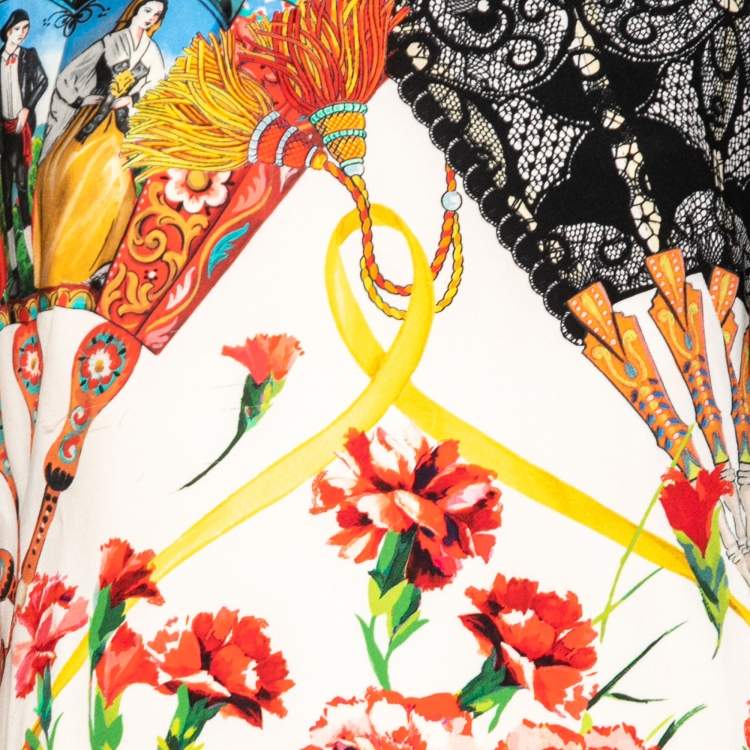 Pre Owned Dolce & Gabbana Multicolor Oriental Fan Print Silk Dress M