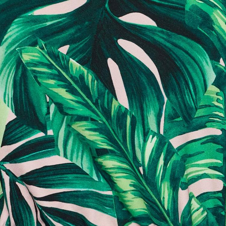 Pre Owned Dolce & Gabbana Tropical Jungle Printed Silk One Shoulder Knot Tie Dress M