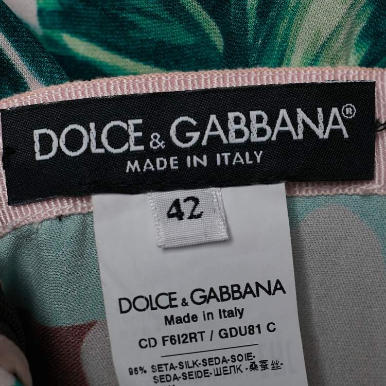 Pre Owned Dolce & Gabbana Tropical Jungle Printed Silk One Shoulder Knot Tie Dress M