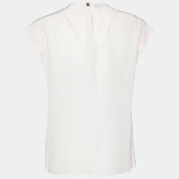 Pre Owned Dolce & Gabbana Cream Silk Lace Embroidered Crystal Embellished Sleeveless Blouse M