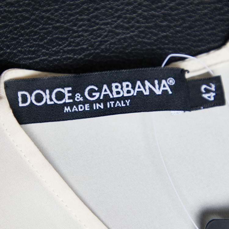 Pre Owned Dolce & Gabbana Cream Silk Lace Embroidered Crystal Embellished Sleeveless Blouse M