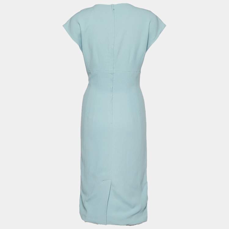 Pre Owned Dolce & Gabbana Blue Crepe V-Neck Shift Dress M