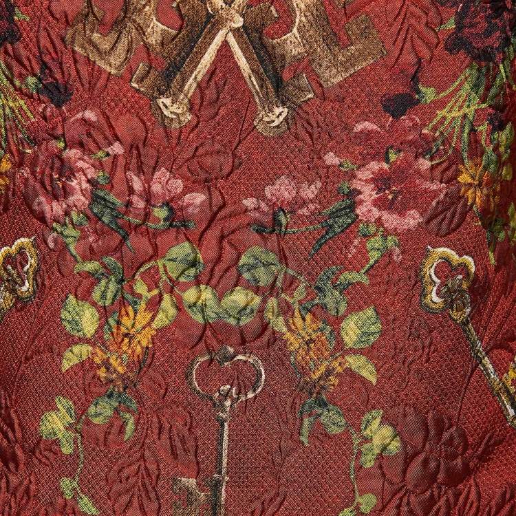 مملوكة مسبقًا Dolce & Gabbana Maroon Key & Floral Printed Jacquard Blouse S 