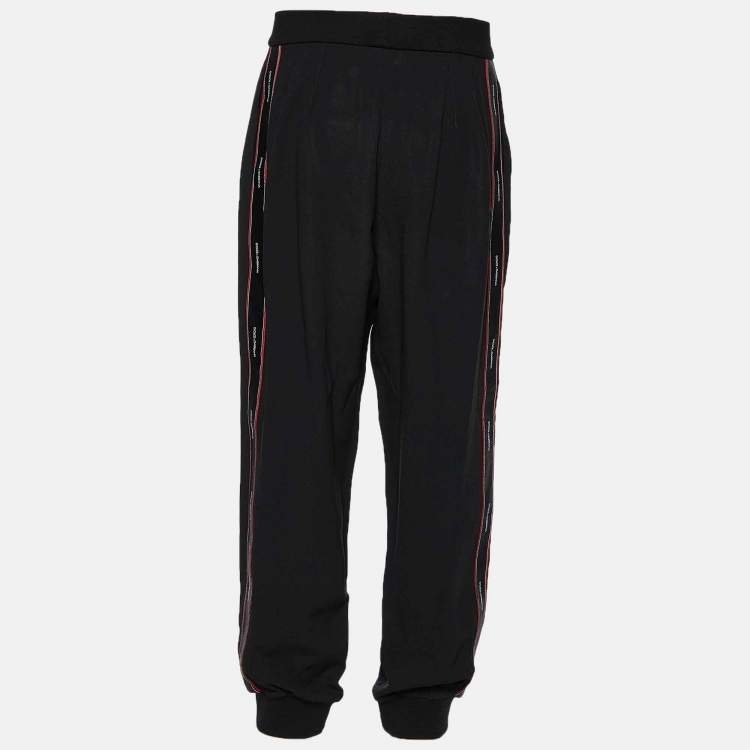 Pre Owned Dolce & Gabbana Black Crepe Logo Tape Trimmed Joggers M