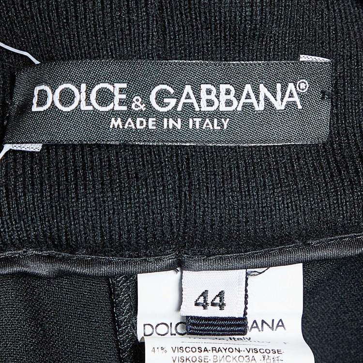 Pre Owned Dolce & Gabbana Black Crepe Logo Tape Trimmed Joggers M