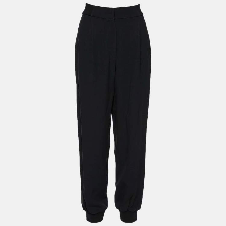 Pre Owned Dolce & Gabbana Black Crepe Logo Tape Trimmed Joggers M