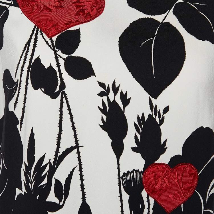 Pre Owned Dolce & Gabbana White Rose Print Heart Embroidered Top M
