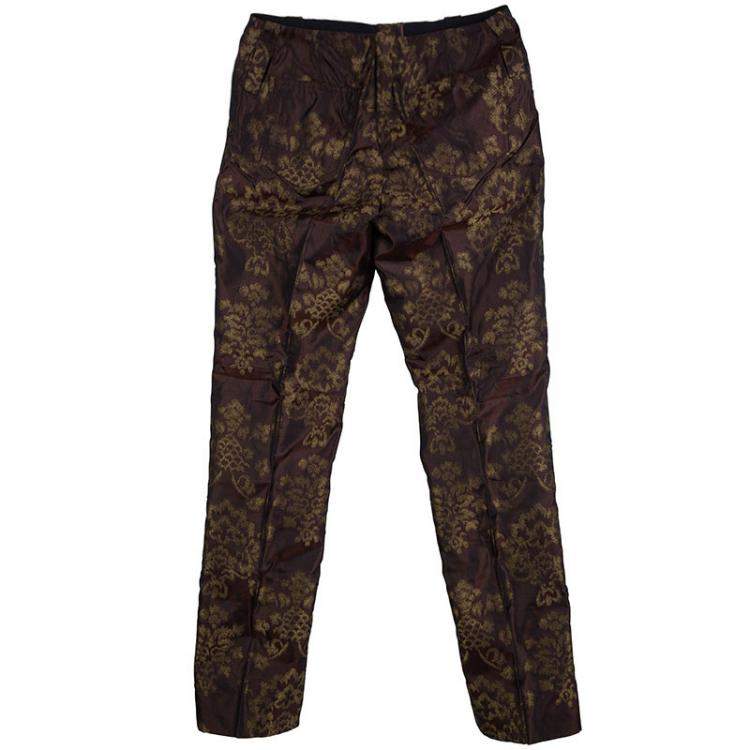 Pre Owned Dolce & Gabbana Dark Brown Brocade Silk Trousers S