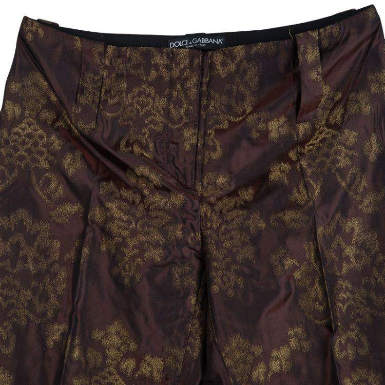 Pre Owned Dolce & Gabbana Dark Brown Brocade Silk Trousers S