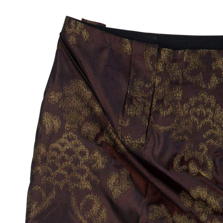 Pre Owned Dolce & Gabbana Dark Brown Brocade Silk Trousers S