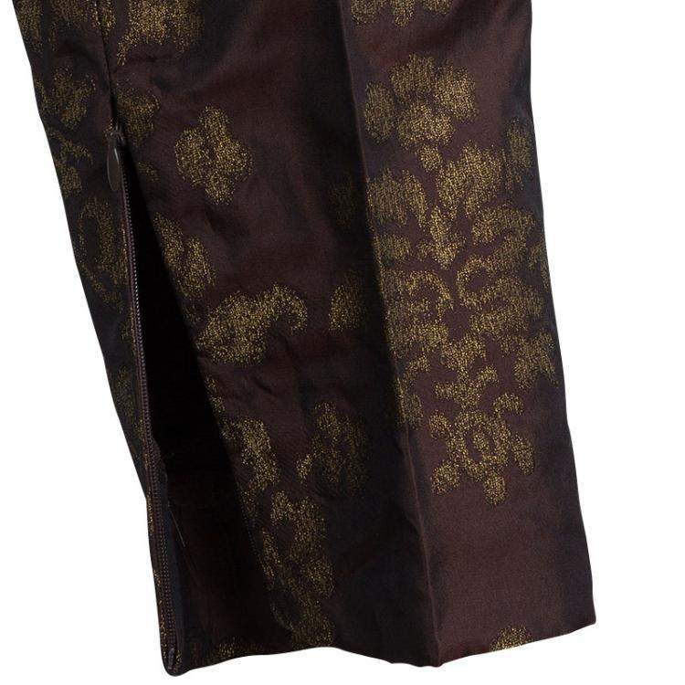 Pre Owned Dolce & Gabbana Dark Brown Brocade Silk Trousers S