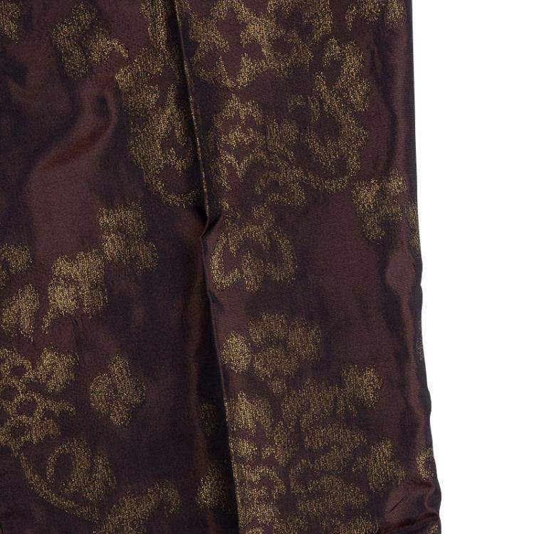Pre Owned Dolce & Gabbana Dark Brown Brocade Silk Trousers S