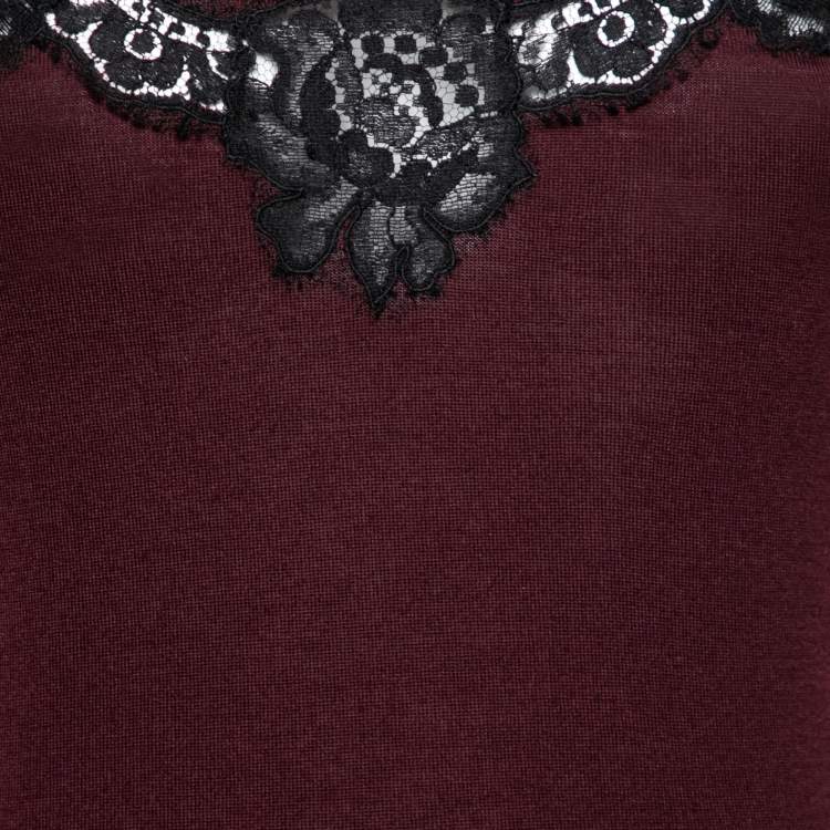 Pre Owned Dolce & Gabbana Burgundy Wool Lace Detail Sleeveless Top M