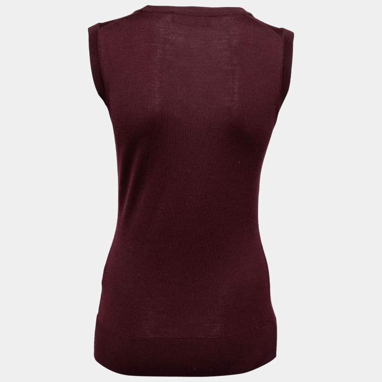 Pre Owned Dolce & Gabbana Burgundy Wool Lace Detail Sleeveless Top M