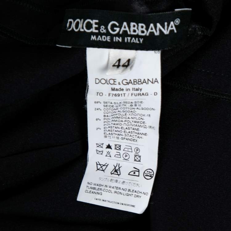 Pre Owned Dolce & Gabbana Black Satin Silk & Lace Trimmed Long Sleeve Blouse M