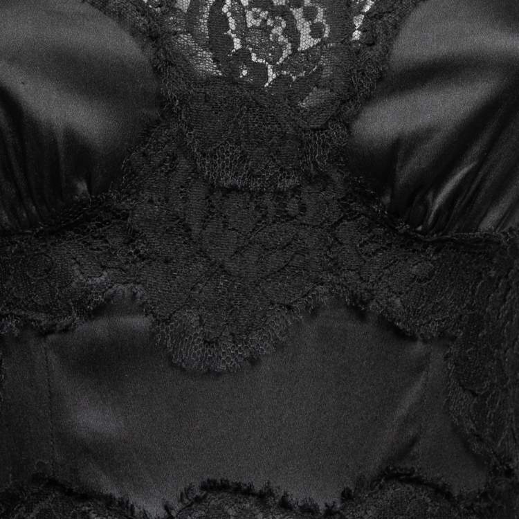 Pre Owned Dolce & Gabbana Black Silk & Lace Trimmed Sleeveless Short Dress S