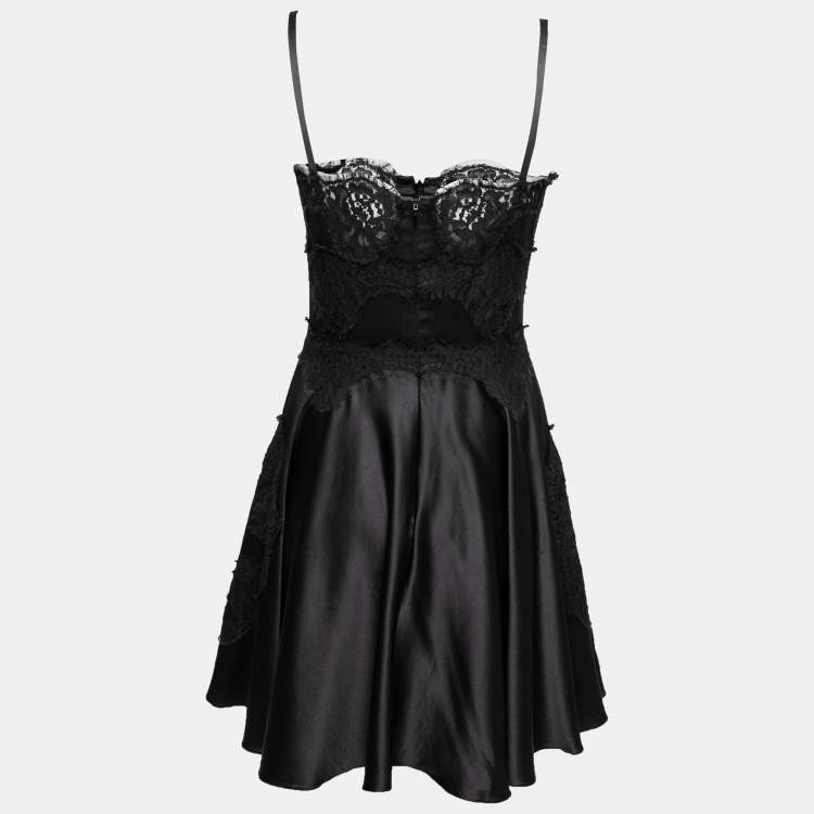 Pre Owned Dolce & Gabbana Black Silk & Lace Trimmed Sleeveless Short Dress S