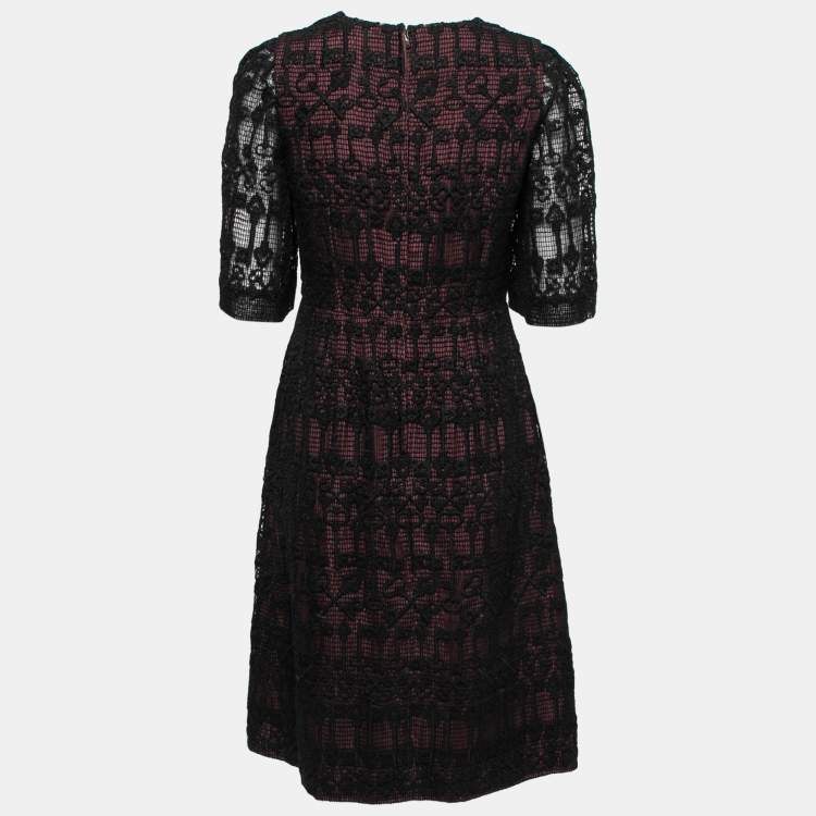 Pre Owned Dolce & Gabbana Black Guipure Lace Short Sleeve Shift Dress M