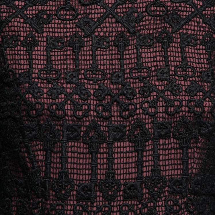 Pre Owned Dolce & Gabbana Black Guipure Lace Short Sleeve Shift Dress M