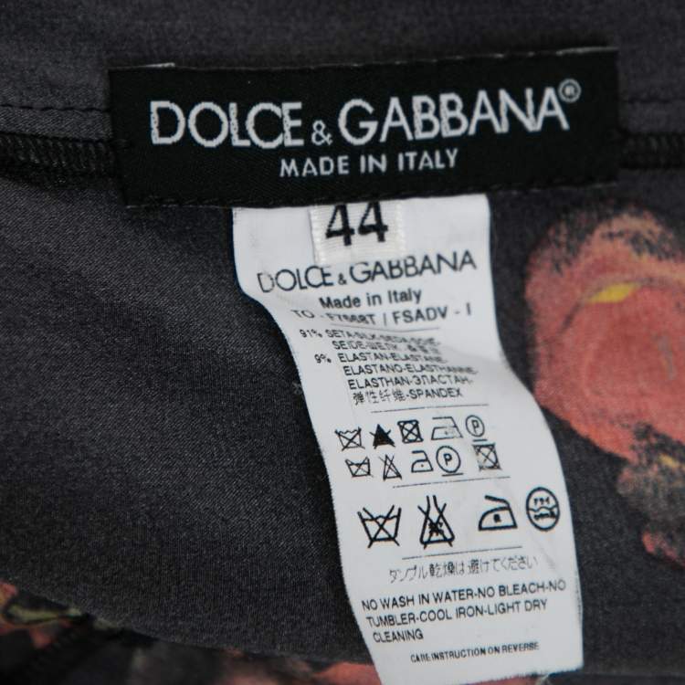 Pre Owned Dolce & Gabbana Black Floral Printed Silk Neck Tie Detailed Blouse M