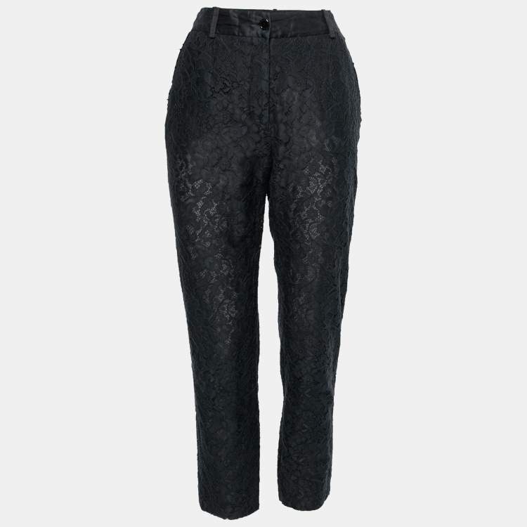 Pre Owned Dolce & Gabbana Black Lace & Silk Tapered Pants M
