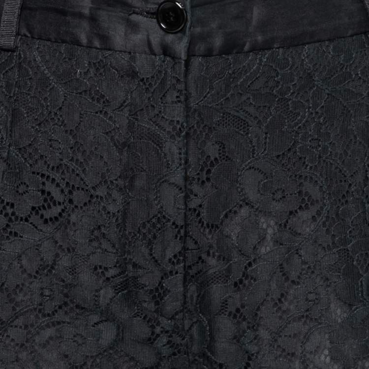 Pre Owned Dolce & Gabbana Black Lace & Silk Tapered Pants M