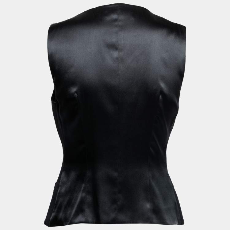 Pre Owned Dolce & Gabbana Black Wool & Silk Satin Button Front Waistcoat M
