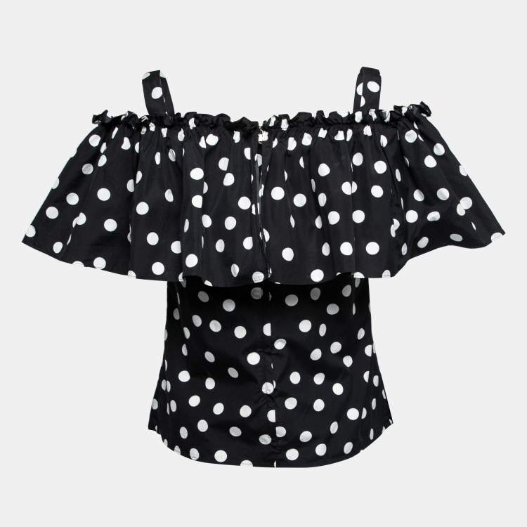 Pre Owned Dolce & Gabbana Black Polka Dotted Cotton Cold Shoulder Top XS