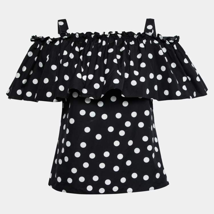 Pre Owned Dolce & Gabbana Black Polka Dotted Cotton Cold Shoulder Top XS
