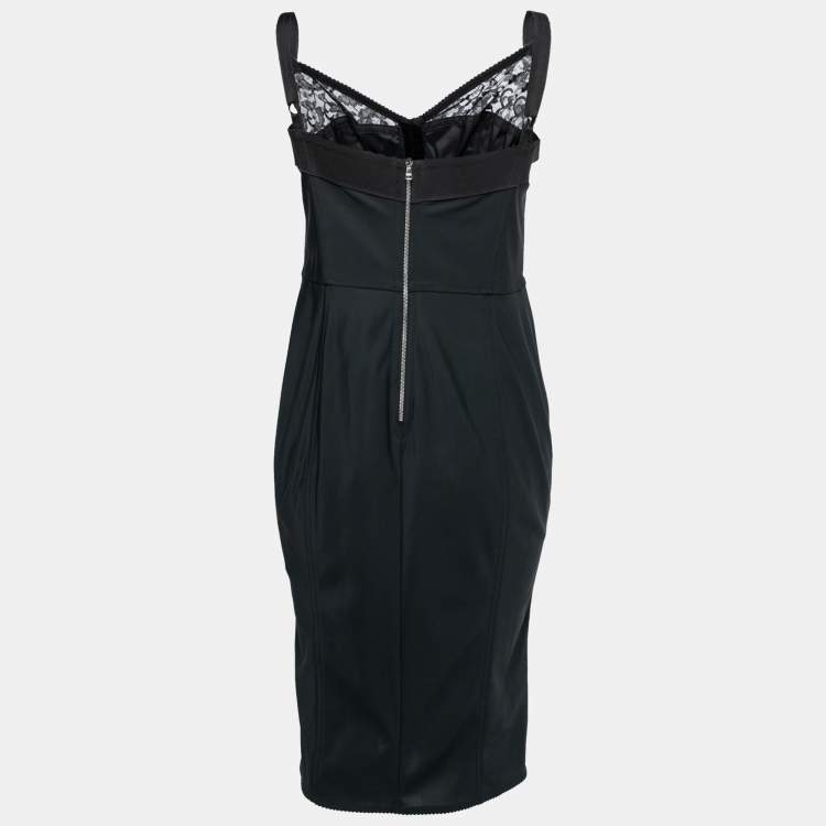 Pre Owned Dolce & Gabbana Black Synthetic & Lace Sleeveless Bodycon Dress M