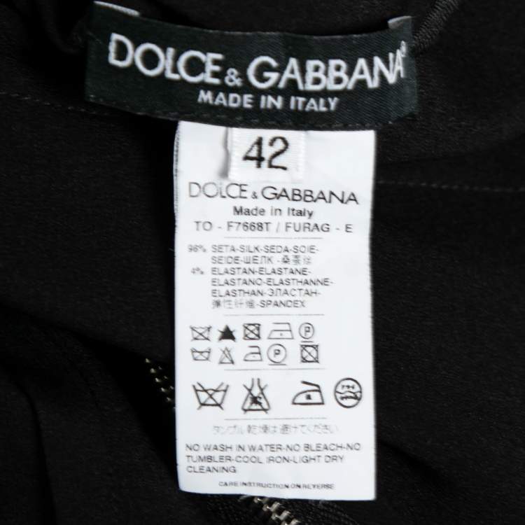 Pre Owned Dolce & Gabbana Black Silk Satin Short Sleeve Blouse M