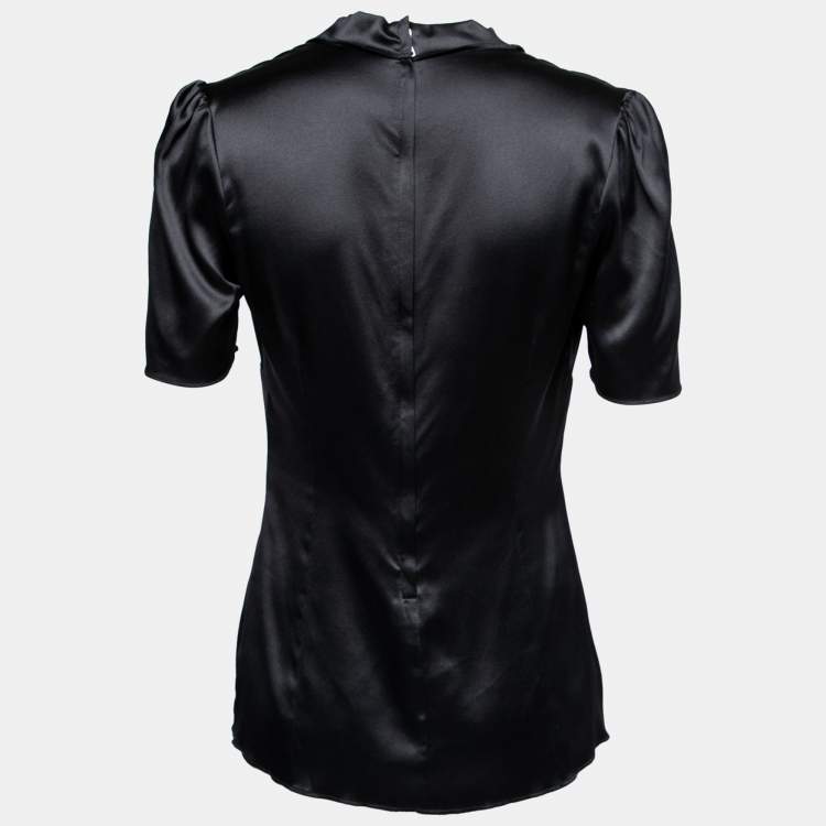 Pre Owned Dolce & Gabbana Black Silk Satin Short Sleeve Blouse M