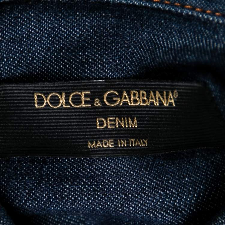 Pre Owned Dolce & Gabbana Blue Denim Pearl Embellished Button Front Shirt S