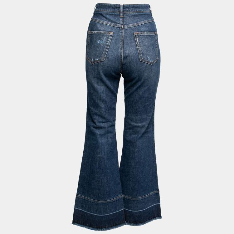 مملوكة مسبقًا Dolce & Gabbana Blue Denim Heart Embroidered Flared Fringed Jeans M