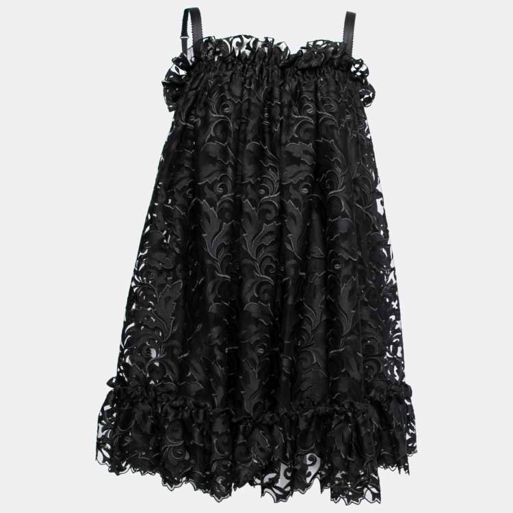 مملوكة مسبقًا Dolce & Gabbana Black Embroidered Tulle Ruffled Sleeveless Dress S