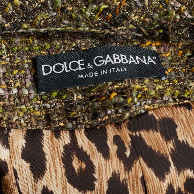 Pre Owned Dolce & Gabbana Green Tweed Lace Applique Coat M