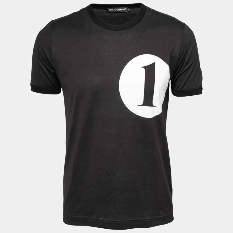 مملوكة مسبقًا Dolce & Gabbana Black Cotton 1 Printed Crew Neck Top L