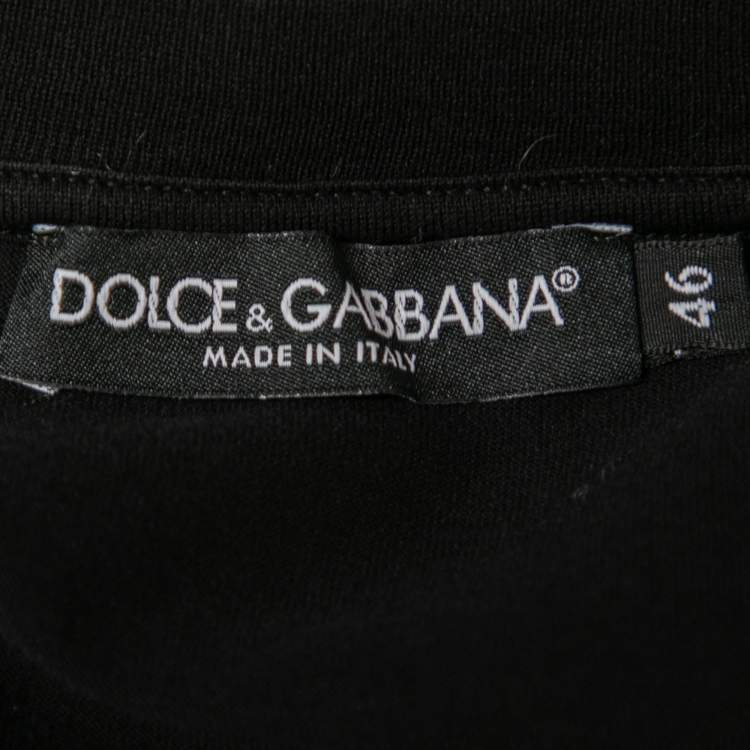 Pre Owned Dolce & Gabbana Black Cotton Logo Tape Trimmed T-Shirt L