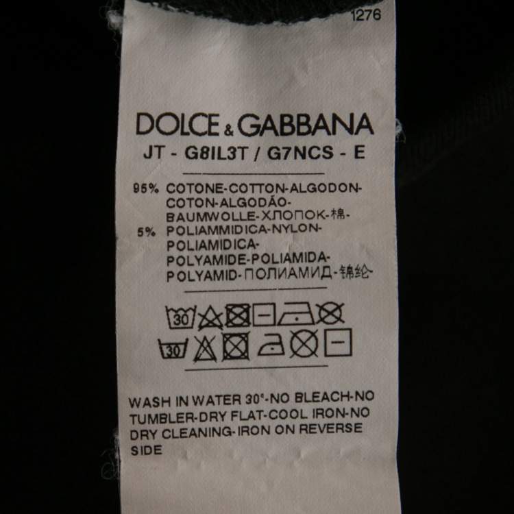 Pre Owned Dolce & Gabbana Black Cotton Logo Tape Trimmed T-Shirt L