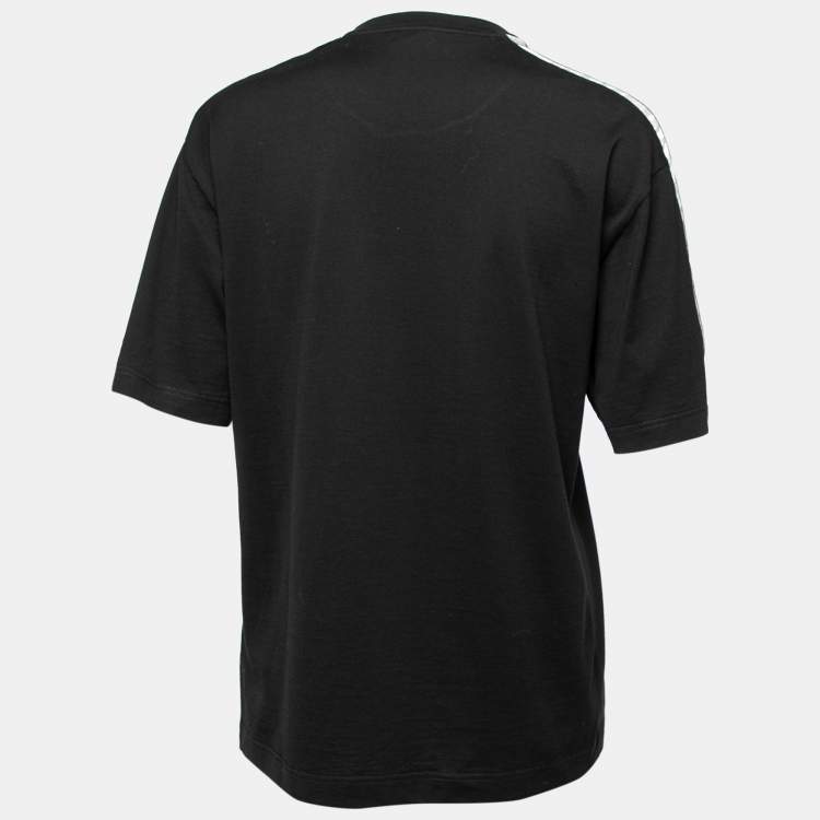Pre Owned Dolce & Gabbana Black Cotton Logo Tape Trimmed T-Shirt L