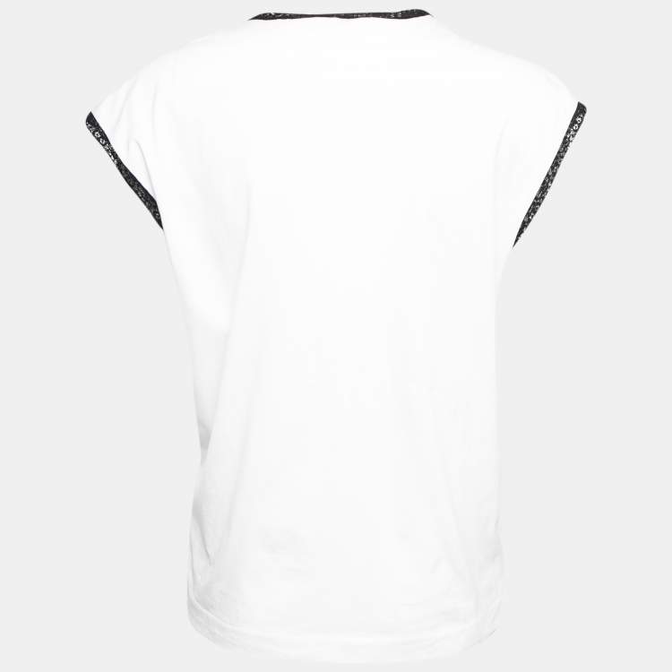 Pre Owned Dolce & Gabbana White Cotton Lace Trimmed Short Sleeve Top M