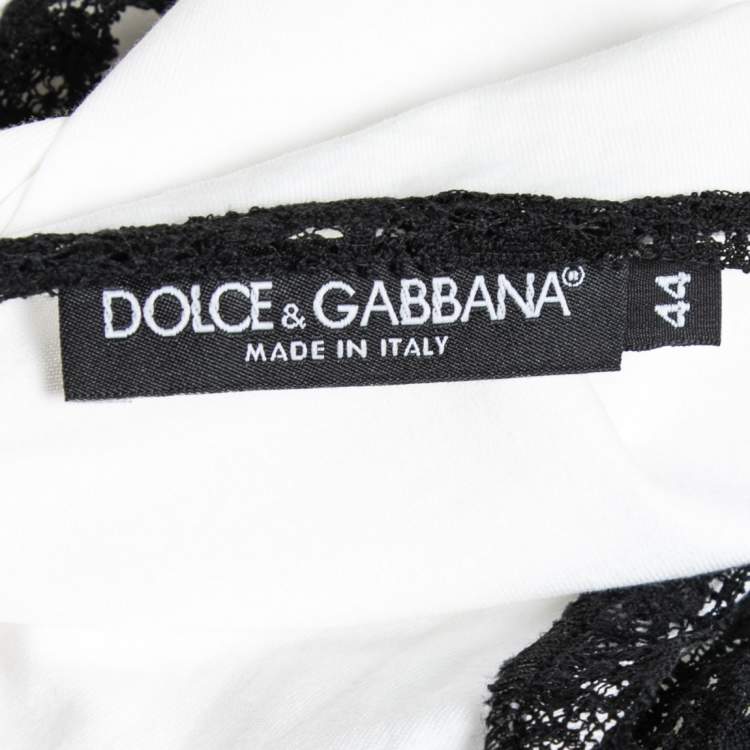 Pre Owned Dolce & Gabbana White Cotton Lace Trimmed Short Sleeve Top M