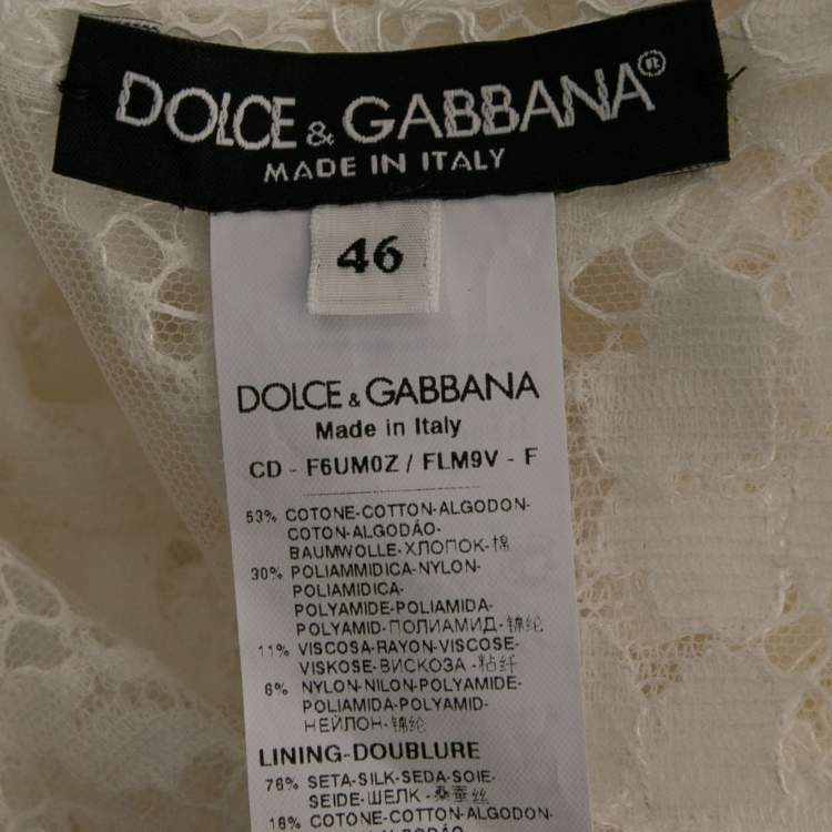 Pre Owned Dolce & Gabbana White Lace Scalloped Hem Detail Sleeveless Dress L