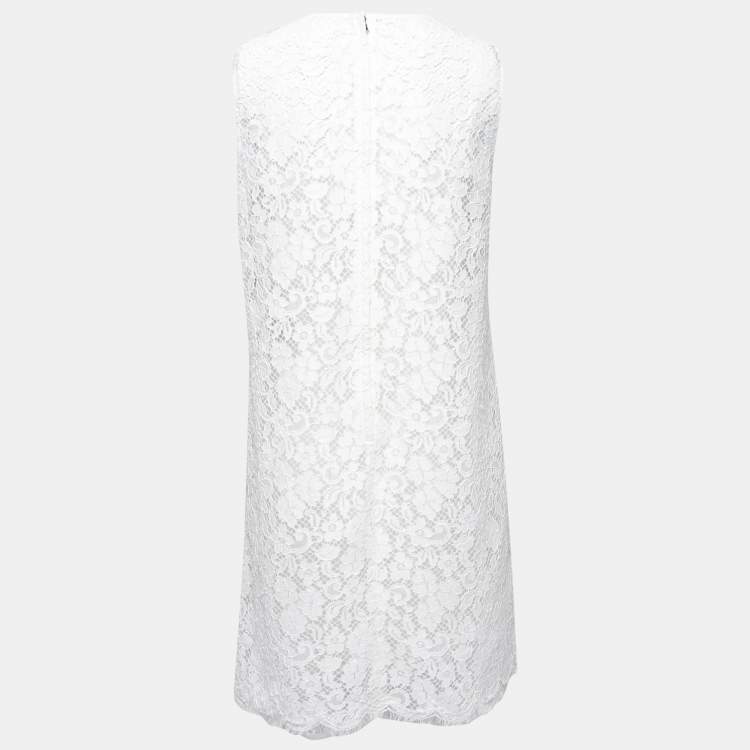 Pre Owned Dolce & Gabbana White Lace Scalloped Hem Detail Sleeveless Dress L