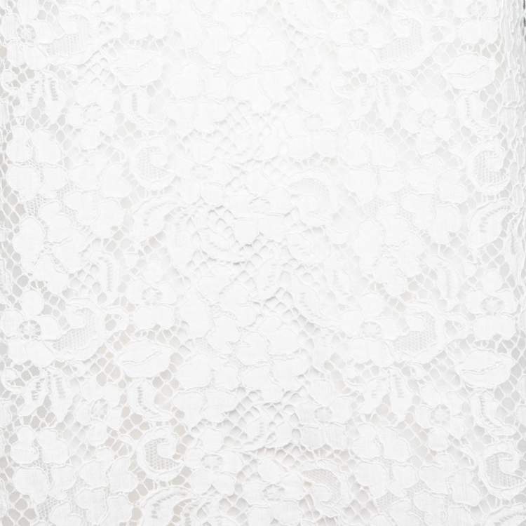 Pre Owned Dolce & Gabbana White Lace Scalloped Hem Detail Sleeveless Dress L