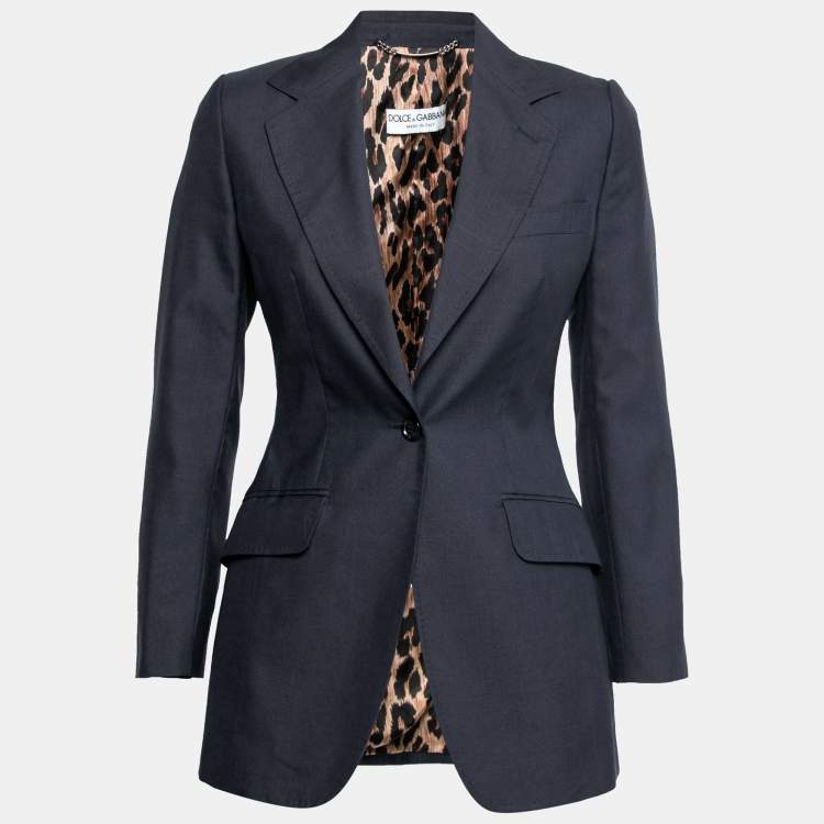 Pre Owned Dolce & Gabbana Navy Blue Silk & Wool Single Breasted Pant Suit S