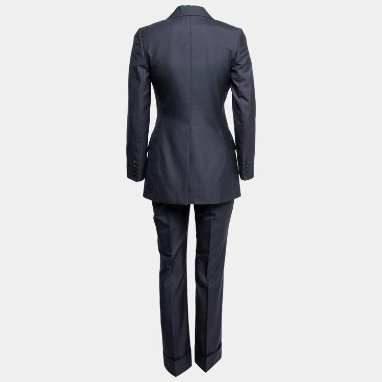 Pre Owned Dolce & Gabbana Navy Blue Silk & Wool Single Breasted Pant Suit S