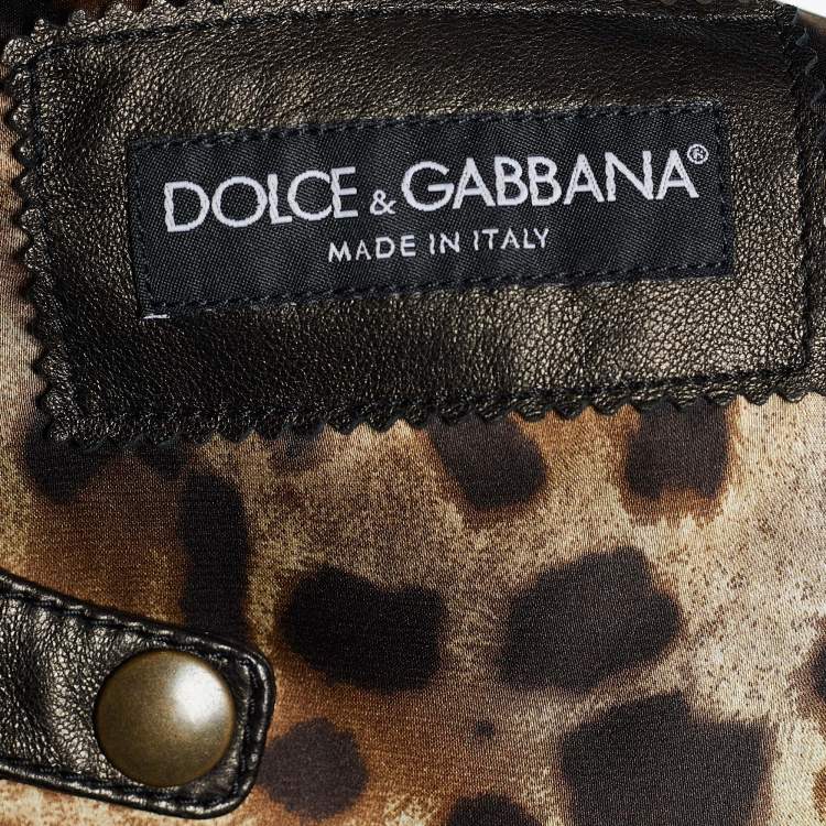 Pre Owned Dolce & Gabbana Metallic Brown Leather Zip Front Jacket M